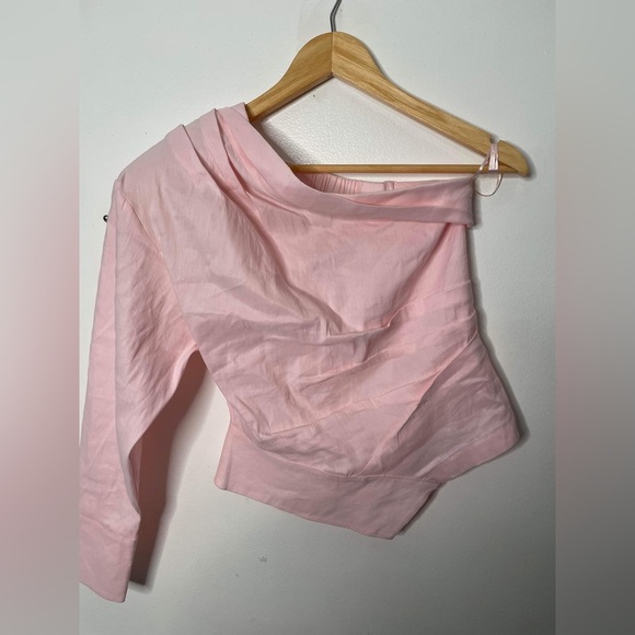 Zara pink asymmetrical one sleeve top size small - Picture 4 of 7